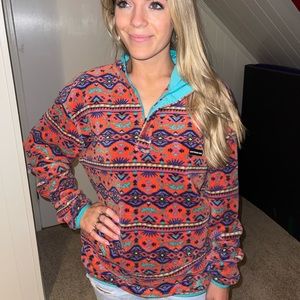 Orange Aztec fleece 1/4 zip pullover Southern Marsh size Medium
